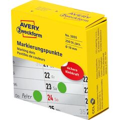 Avery Zweckform Kółka do zaznaczania w dyspenserze Avery Zweckform, 250 szt./rolka, O19 mm, zielone, ZIELONY 7704008 4004182038550