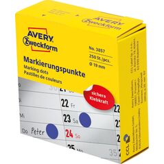 Avery Zweckform Kółka do zaznaczania w dyspenserze Avery Zweckform, 250 szt./rolka, O19 mm, niebieskie, NIEBIESKI 7704010 4004182038574