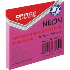Office Products Bloczek samoprzylepny OFFICE PRODUCTS, 76x76mm, 1x100 kart., neon, różowy 7923781 5901503663394