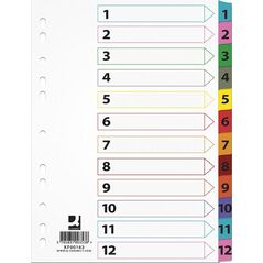 Q-Connect Przekładki Q-CONNECT Mylar, karton, A4, 225x297mm, 1-12, 12 kart, lam. indeks, mix kolorów 8011860 5705831001633