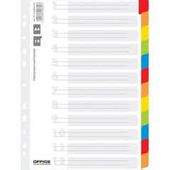 Office Products Przekładki OFFICE PRODUCTS, karton, A4, 227x297mm, 12 kart, lam. indeks, mix kolorów 8012380 5901503655436