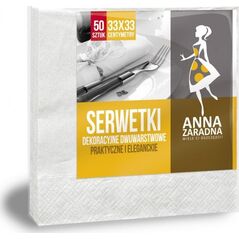 Anna Zaradna Serwetki ANNA ZARADNA, dwuwarstwowe, składane, 33x33cm, 50 szt., białe, biały 8013473 5903936015672