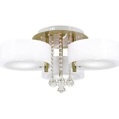Lampa sufitowa Mdeco Abażurowa LAMPA sufitowa DRS8006/321QG MDECO glamour OPRAWA z kryształkami do jadalni biała mosiądz 9931955 5907737331320