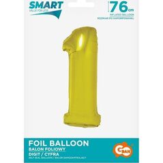 GoDan Balon foliowy cyfra 1 złota Smart 76cm 10480024 5902973144543
