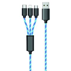 Kabel USB 2GO USB-A - USB-C + microUSB + Lightning 1.5 m Niebieski (797315) 12298306 4010425973151