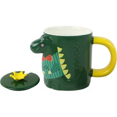 LeanToys Kubek Z Przykrywką Zielony Dinozaur 400 ml 13675542 5905884452974