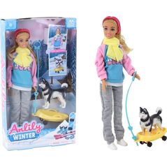 LeanToys Lalka Anlily z Pieskiem Husky Sanki Zimowa Odsłona 13675578 5905884455029