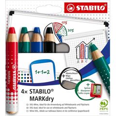 Stabilo Kredki do tablic Stabilo MARKdry (+ temperówka i ściereczka) 4 kolory 13720689 4006381582520