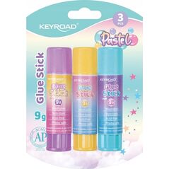 Keyroad Klej w sztyfcie KEYROAD, Pastel, PVP, 9g, 3 szt., blister, mix kolorów 13757173 6941288742074