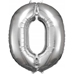 AMSCAN Balon foliowy Duża cyfra 0 srebrna 70x86cm N34 spakowany 9906285 13813501 192937142172