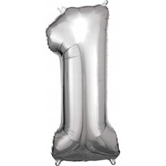 AMSCAN Balon foliowy Duża cyfra 1 srebrna 38x86cm N34 spakowany 9906286 13813504 192937142189
