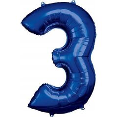 AMSCAN Balon foliowy duża cyfra 3 niebieski 58x86cm 9907280 13813663 194099010757