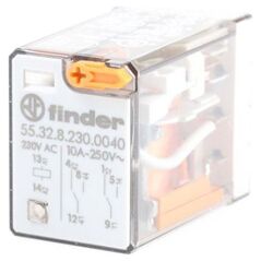 Finder Przekaźnik miniaturowy 2P 10A 230V AC przycisk testujący mechaniczny wskaźnik zadziałania (55.32.8.230.0040) 3394844 8012823079974