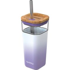 Quokka Quokka Liquid Cube - Kubek szklany 540 ml ze słomką ze stali nierdzewnej (Lilac Gradient) (40055) - 40055 7377621 8412497400553