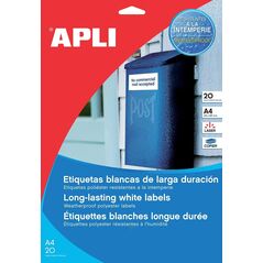 Apli Etykiety poliestrowe APLI, 210x297mm, prostokątne, białe 20 ark. 8240717 8410782012283