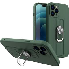 Hurtel Ring Case silikonowe etui z uchwytem na palec i podstawką do iPhone 12 mini ciemnozielony 9511031 9145576214169