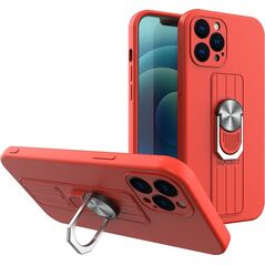 Hurtel Ring Case silikonowe etui z uchwytem na palec i podstawką do Samsung Galaxy A22 4G czerwony 9511260 9145576216453