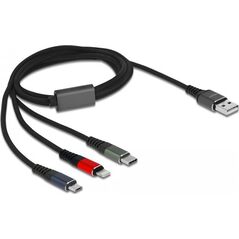 Kabel USB Delock USB-A - USB-C + microUSB + Lightning 1 m Czarny (87277) 9805972 4043619872770