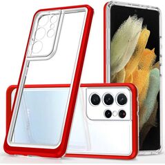 Hurtel Clear 3in1 etui do Samsung Galaxy S21 Ultra 5G żelowy pokrowiec z ramką czerwony 10757651 9145576242896