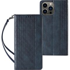 Hurtel Magnet Strap Case etui do iPhone 12 Pro Max pokrowiec portfel + mini smycz zawieszka niebieski 11542347 9145576250150