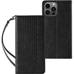 Hurtel Magnet Strap Case etui do iPhone 12 Pro Max pokrowiec portfel + mini smycz zawieszka czarny 11542350 9145576250143