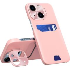 Hurtel Leather Stand Case etui do iPhone 14 Plus pokrowiec portfel na kartę z podstawką różowe 12718448 9145576269671