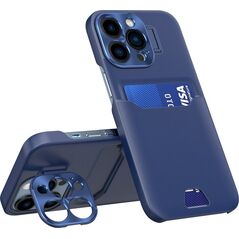 Hurtel Leather Stand Case etui do iPhone 14 Pro Max pokrowiec portfel na kartę z podstawką niebieskie 12718457 9145576269749