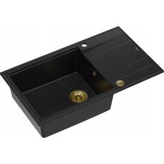 Zlewozmywak GraniteQ EVAN 136 XL GraniteQ zlewozmywak z syfonem Push To Open 1-komorowy z/o (860x500x210| kom. 420x490) pure carbon / elementy złote 12945573 5904310997829