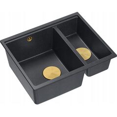 Zlewozmywak GraniteQ QUADRON | LOGAN 150 | granitowy zlewozmywak kuchenny CZARNY + ZŁOTO PVD | wymiary: 56 x 46 x 22 cm | 1,5-komorowy wpuszczany | podbudowa szafki od: 60 cm 12945705 5904310999168