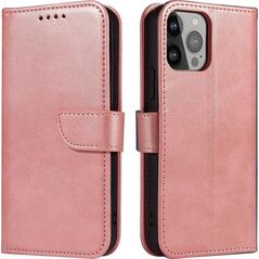 Hurtel Etui portfel z klapką podstawką do iPhone 15 Pro Max Magnet Case - różowe 13001895 9145576279328