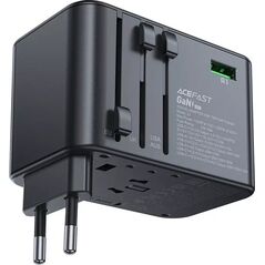 Ładowarka Acefast Multifunkcyjna ładowarka sieciowa podróżna Acefast Z1, 2xUSB-A, 3xUSB-C, GaN, 67W, US/EU/UK/AU (czarna) 13132514 6974316282495