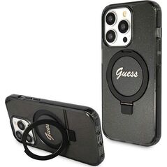 Guess Guess GUHMP15XHRSGSK iPhone 15 Pro Max 6.7" czarny/black hardcase Ring Stand Script Glitter MagSafe 13171323 3666339156350