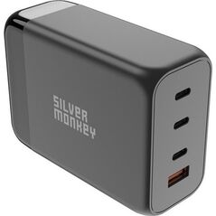 Ładowarka Silver Monkey Ładowarka GaN Silver Monkey SMA155 200W 3xUSB-C PD USB-A QC 3.0 z odłączanym kablem zasilającym - czarna 13252021 5900779358454