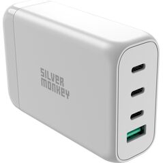 Ładowarka Silver Monkey Ładowarka GaN Silver Monkey SMA152 130W 3xUSB-C PD USB-A QC 3.0 z odłączanym kablem zasilającym - biała 13252027 5900779359611