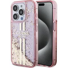 Guess Guess GUHCP15LLFCSEGP iPhone 15 Pro 6.1" różowy/pink hardcase Liquid Glitter Gold Stripes 13300735 3666339223687
