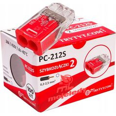 Simet Szybkozłączka wciskana do drutów 2x 0,2-2,5mm2 24A Simet Mini PC212S 89240000 transparentna/czerwona 13529238 5907813235337