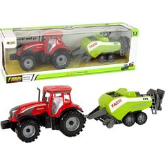 LeanToys Czerwony Ciągnik Rolniczy z  Zielonym Siewnikiem Napęd Frykcyjny 13655839 5905515353038