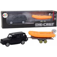 LeanToys Auto Terenowe Czarne z Przyczepą Łódź Pomarańczowa 13676647 5905991019534