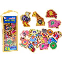 LeanToys Zestaw Magnesy Drewniane Literki Obrazki Zwierzęta Przedmioty 26 Sztuk 13676801 5905991021841