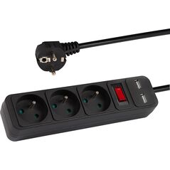 Blow 98-074# Przedłużacz sieciowy pr-370wsp/usb 3-gniazda+usb z uziemieniem+wyłącznik 1,5m czarny 3x1,5mm 13711767 5900804133445