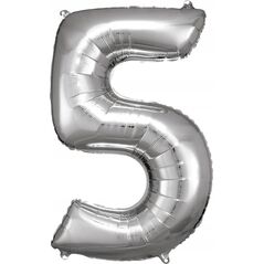 AMSCAN Balon foliowy Duża cyfra 5 srebrna 57x86cm N34 spakowany 9906290 13813514 192937142226