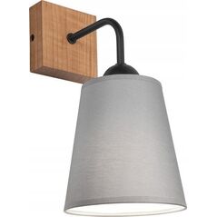 Kinkiet Lamkur Lamkur Lula 47676 kinkiet lampa ścienna boho drewniany materiałowy klosz 1x60W E27 szary/drewno 13940625 5907687447676