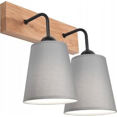Kinkiet Lamkur Lamkur Lula 47683 kinkiet lampa ścienna boho drewniany materiałowe klosze 2x60W E27 szary/drewno 13940626 5907687447683