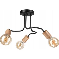 Lampa sufitowa Lamkur Lamkur Conor 47416 plafon lampa sufitowa metalowy edison pręty 3x60W E27 czarny/drewno 13940627 5907687447416