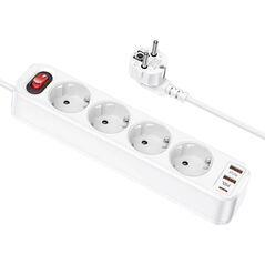 Listwa zasilająca Hoco HOCO listwa zasilająca 4 gniazda + 2 x USB A + Typ C PD QC3.0 3A 20W NS1 1,8 m biała 13953334 6942007602150