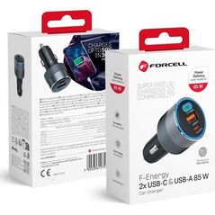 Ładowarka ForCell FORCELL F-ENERGY Alu ładowarka samochodowa 2 x Typ C + USB A PD QC4.0 SFC2.0 3A 85W szara 13984491 5903396275746