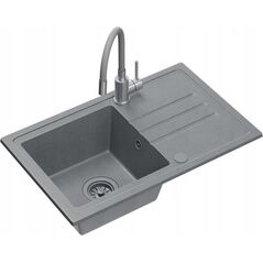 Zlewozmywak BEN 111 zlewozmywak granitowy silver stone 70x44 z szarą baterią z elastyczną wylewką, z szarym syfonem i szarą zaślepką 14010856 5905505506215