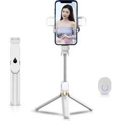 Selfie stick OEM Zestaw / uchwyt selfie z pilotem na bluetooth tripod LED  SSTR-20 biały 14074339 5903396150814