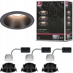 Paulmann Oprawa do wbudowania EBL COLE SET COIN 3-STEP DIM  zestaw 3x6W 3x470lm 2700K IP44 230V czarny matowy / aluminium 14104936 4000870948699