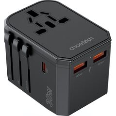 Ładowarka Choetech Uniwersalna ładowarka podróżna USB-C 2x USB-A PD 30W wtyczki USA EU UK AU czarna Uniwersalna ładowarka podróżna USB-C 2x USB-A PD 30W wtyczki USA EU UK AU czarna 14122254 6932112106193